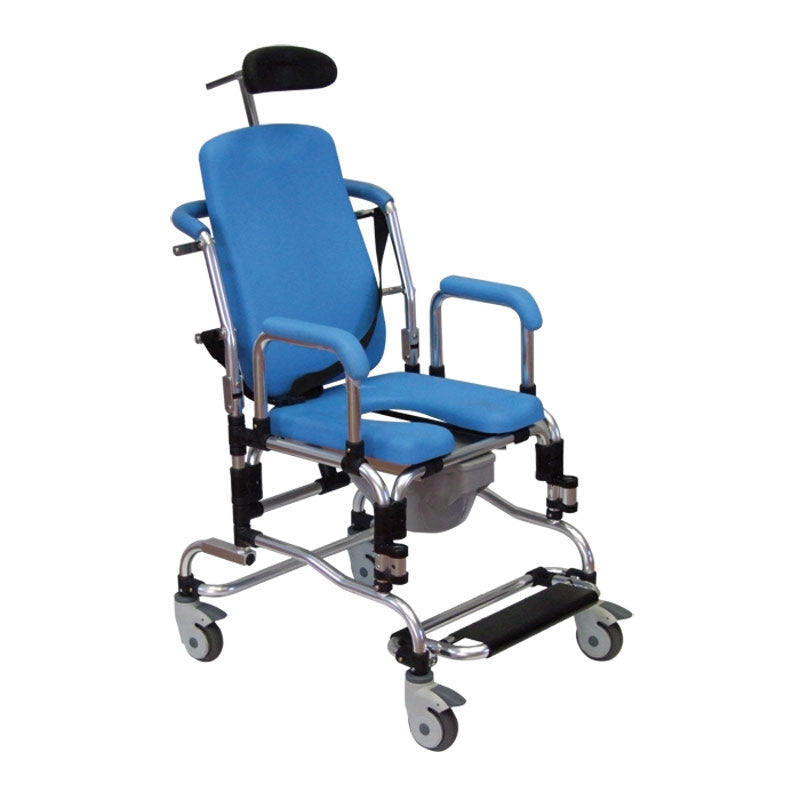 SEDIA DA DOCCIA E DA COMODO CON RUOTE E POGGIATESTA